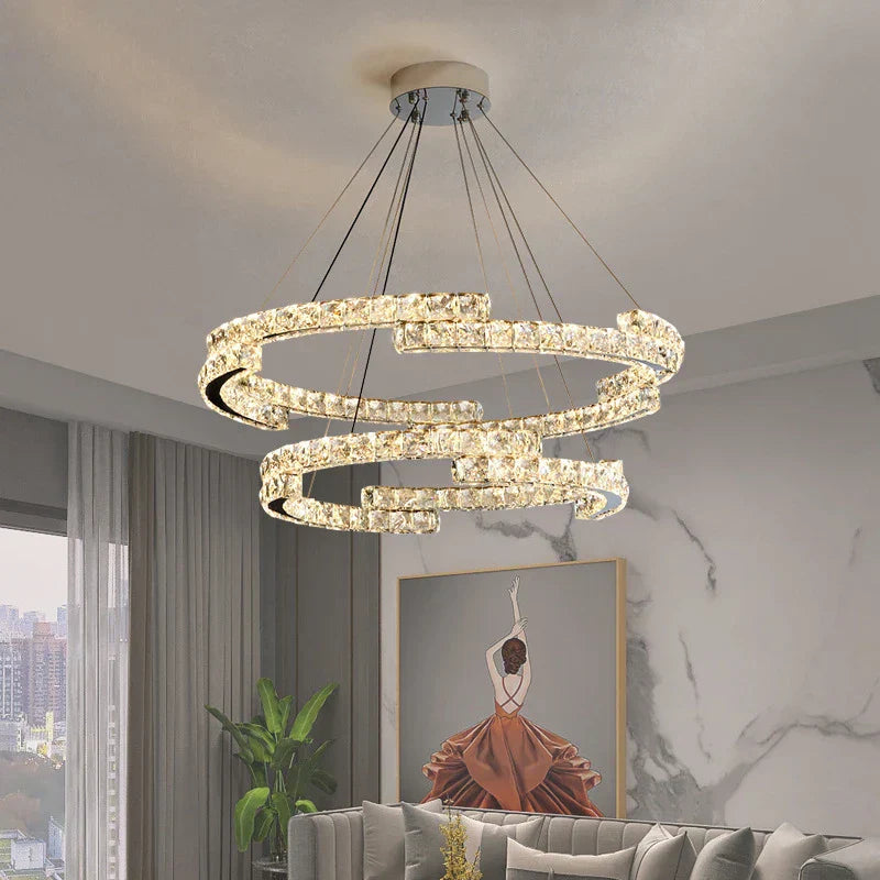 Lustre de plafond en cristal DecorBites™, éclairage intérieur LED miroir en acier inoxydable