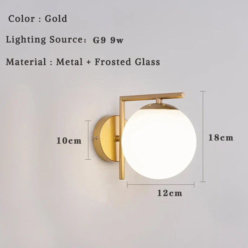 مصباح حائط DecorBites™ الكروي الزجاجي LED لغرفة النوم وغرفة المعيشة والإضاءة الداخلية