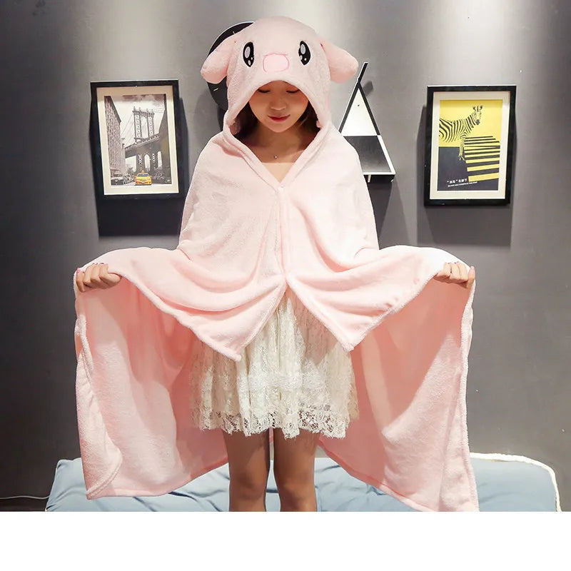 DecorBites™ Cozy Cartoon Hooded Cape Blanket for Winter Nap, Office, and Home Office Warmth