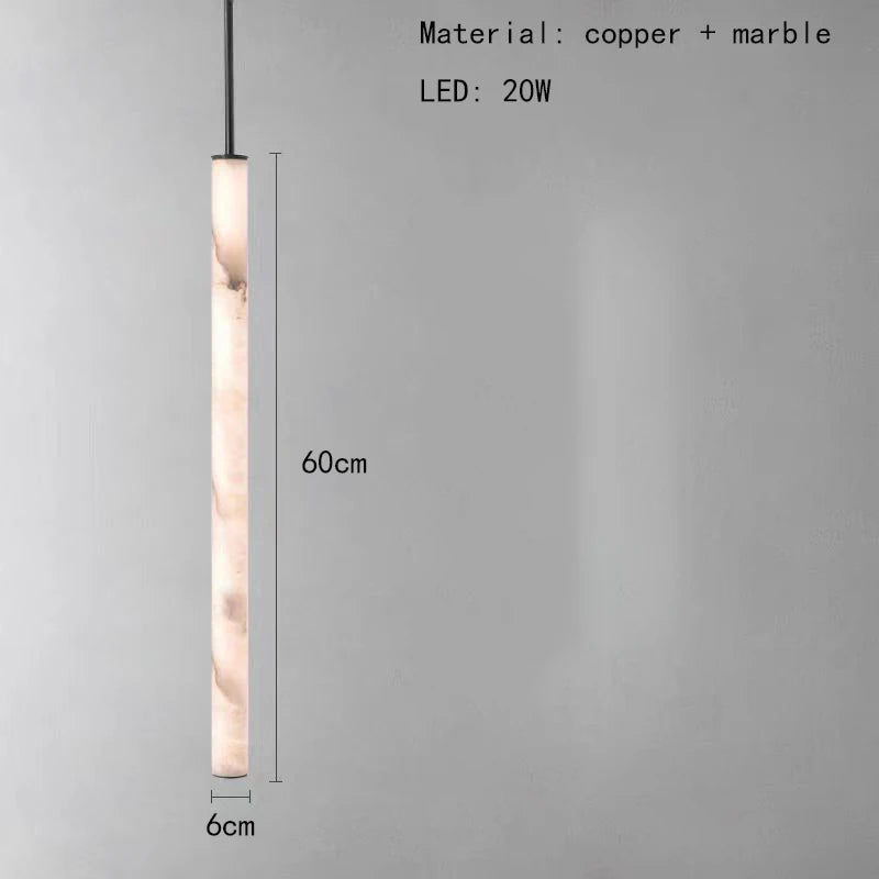 Cylindrical Marble Pendant Light in Black Brass