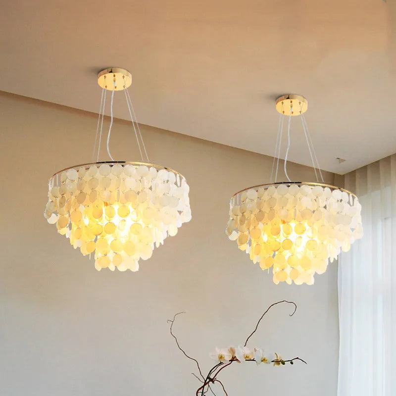 DecorBites™ Gold Shell Chandelier Lanterns for Living Room, Restaurant, and Bedroom