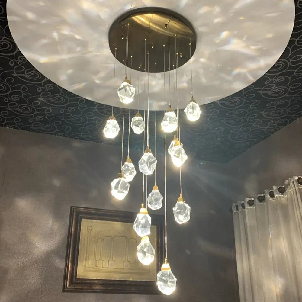 DecorBites™ Crystal LED Chandelier: Modern Staircase & Living Room Pendant Light Fixture