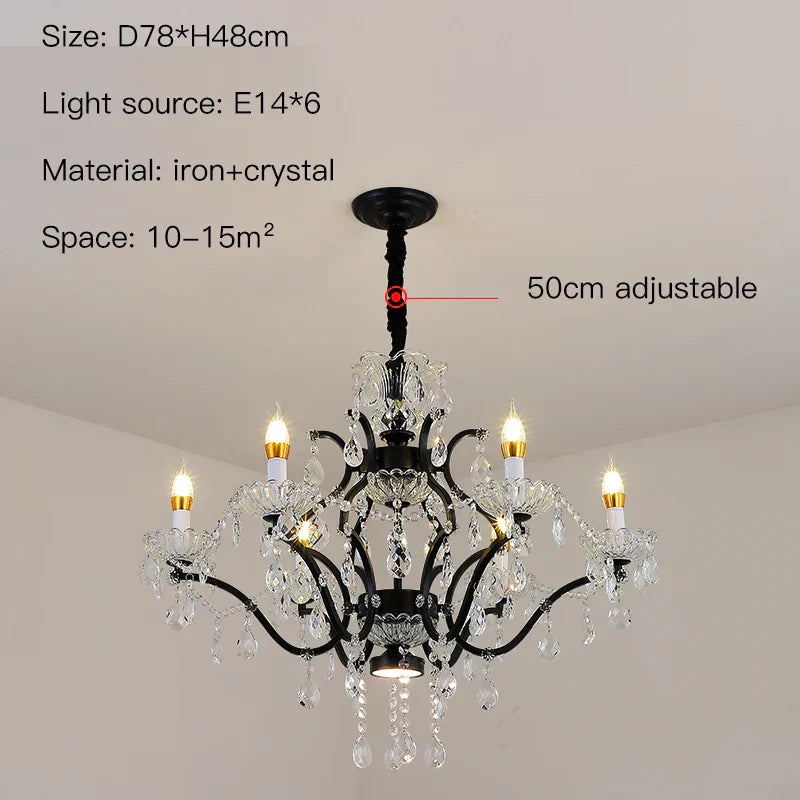 DecorBites™ Crystal Candle Chandelier Lighting: Black Pendant Lamps for Dining Kitchen & Farmhouse