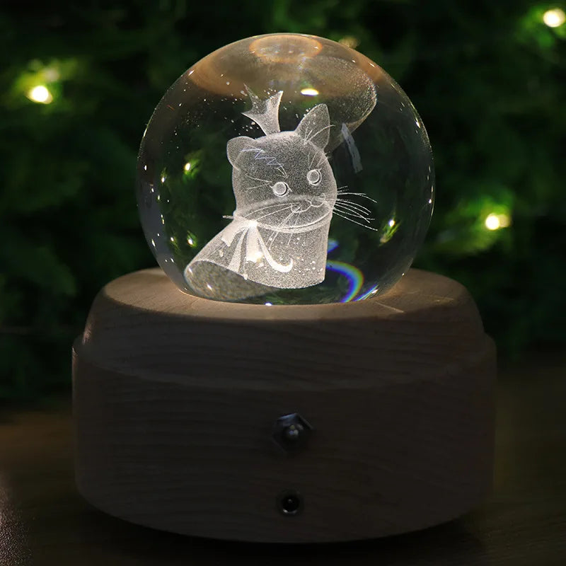 DecorBites™ Crystal Ball Music Box: Rotating Light Projection, Birthday & Valentine's Day Gift