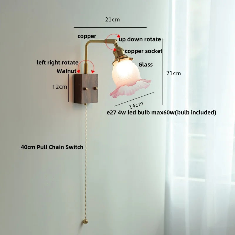 أباليك حائط DecorBites™ من النحاس والخشب الجوزي مع إضاءة سلم زجاجية دوارة بتقنية LED
