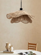 Wabi-Sabi Wicker Petal Pendant Light in Brown Beige