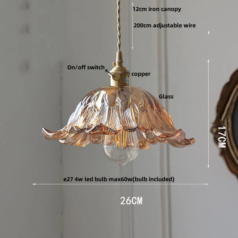 DecorBites™ Amber Flower Glass Pendant Lamp, Modern Nordic LED Hanging Light for Kitchen Living Room