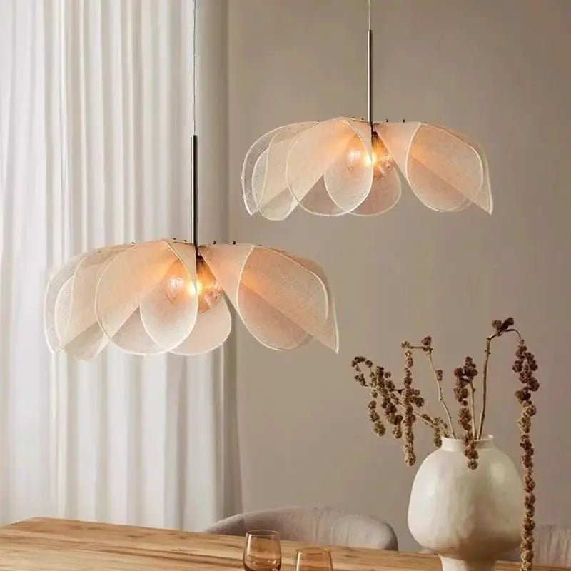 Wabi-Sabi White Fabric Flower Pendant Light