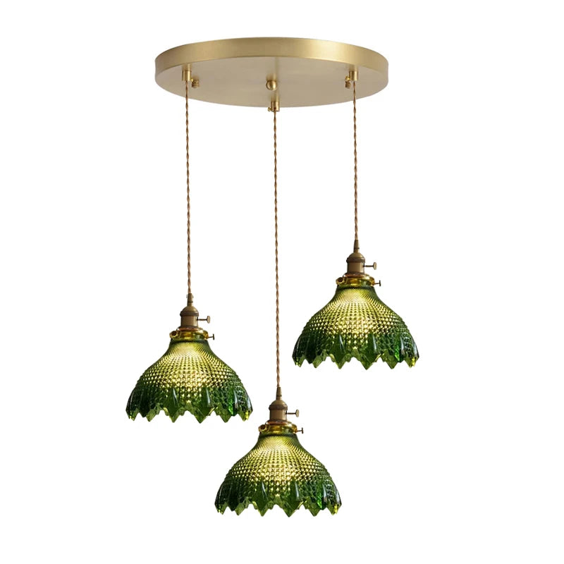 Korean Retro Glass Pendant Light With Wood Accent