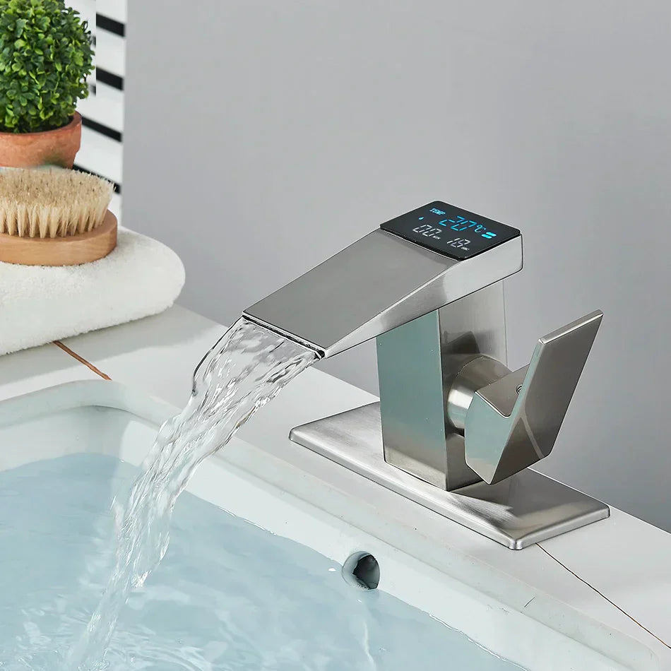DecorBites™ صنبور حوض رقمي LCD، صنبور خلاط مطبخ نحاسي، عرض ساخن وبارد