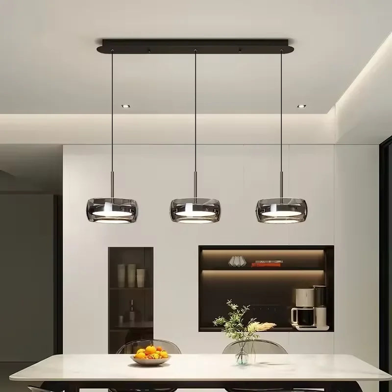 Modern Black Glass Multi-Pendant Chandelier With Remote
