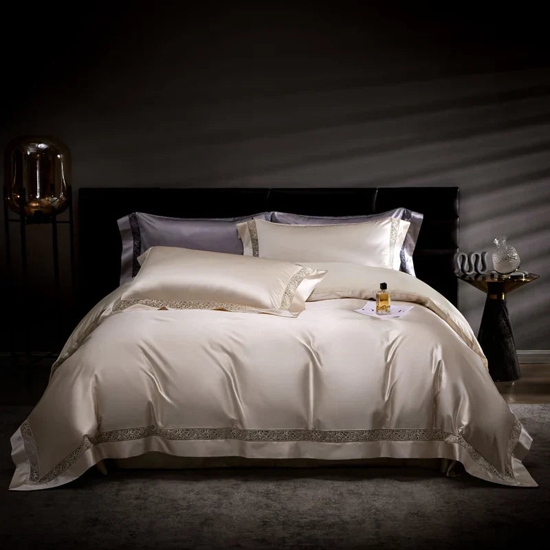 DecorBites™ Damask Lyocell Cotton Bedding Set with Soft Silky Finish