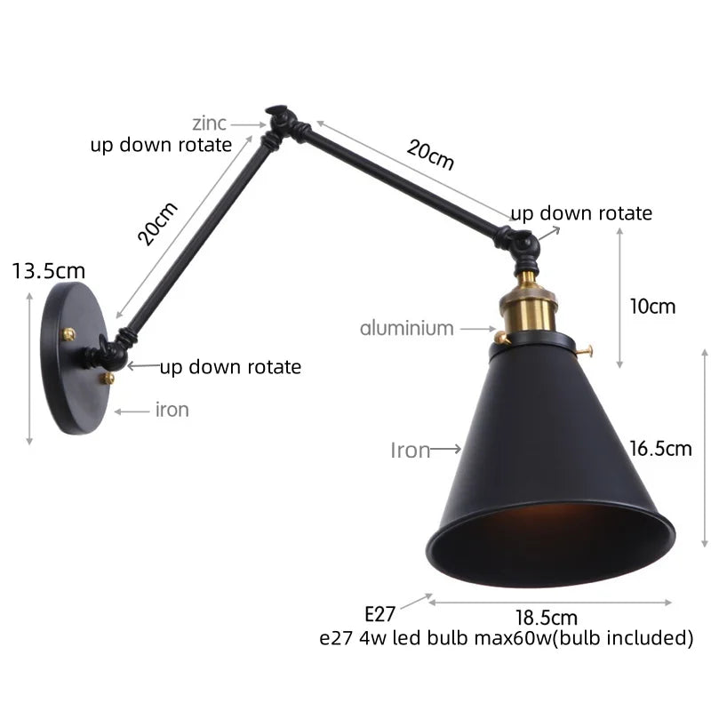 مصباح حائط DecorBites™ LED بذراع طويل مع مفتاح سحب لسلسلة للمنزل والفندق والحمام