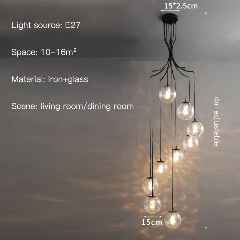 DecorBites™ Glass Ball LED Chandelier, Modern Minimalist Loft Villa Staircase Decor