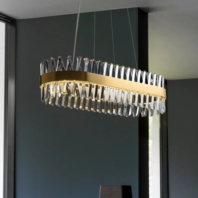 DecorBites™ Brushed Gold Rings Crystal Chandelier Ceiling Lamp