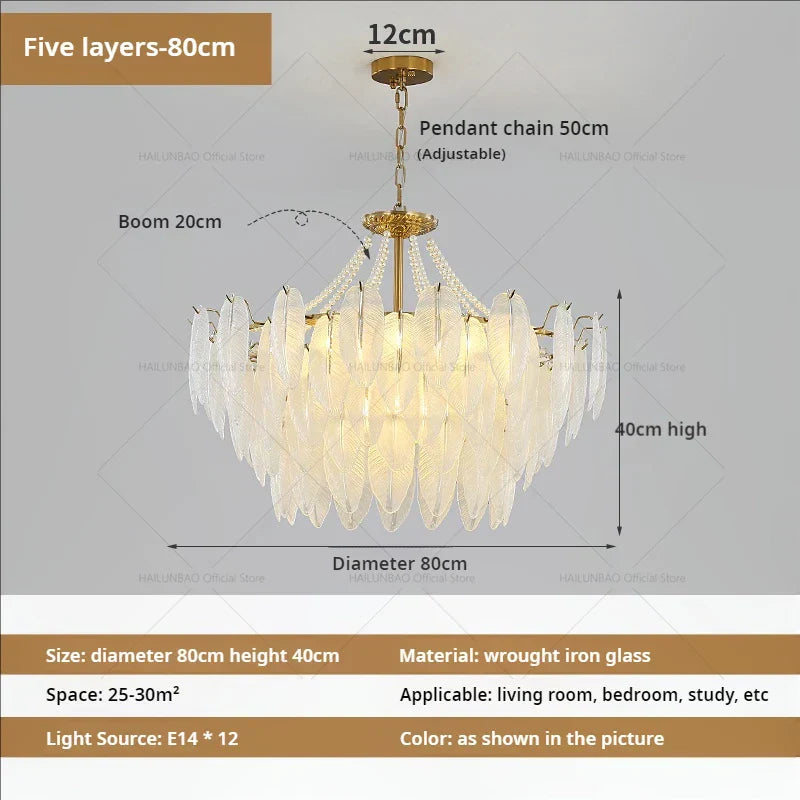 DecorBites™ Cream Wind Feather Pearl Crystal Chandelier for Luxury Living Room and Bedroom