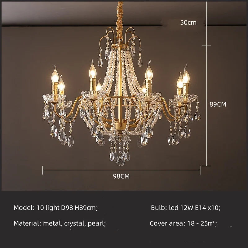 DecorBites™ ثريا ذهبية كريستالية لؤلؤية بمصابيح LED متدلية لإضاءة فاخرة لغرفة المعيشة