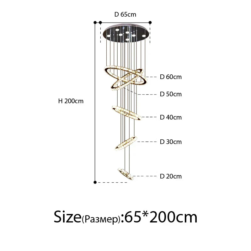DecorBites™ Crystal Rings Chandelier: Modern Luxury Staircase Lighting Fixture