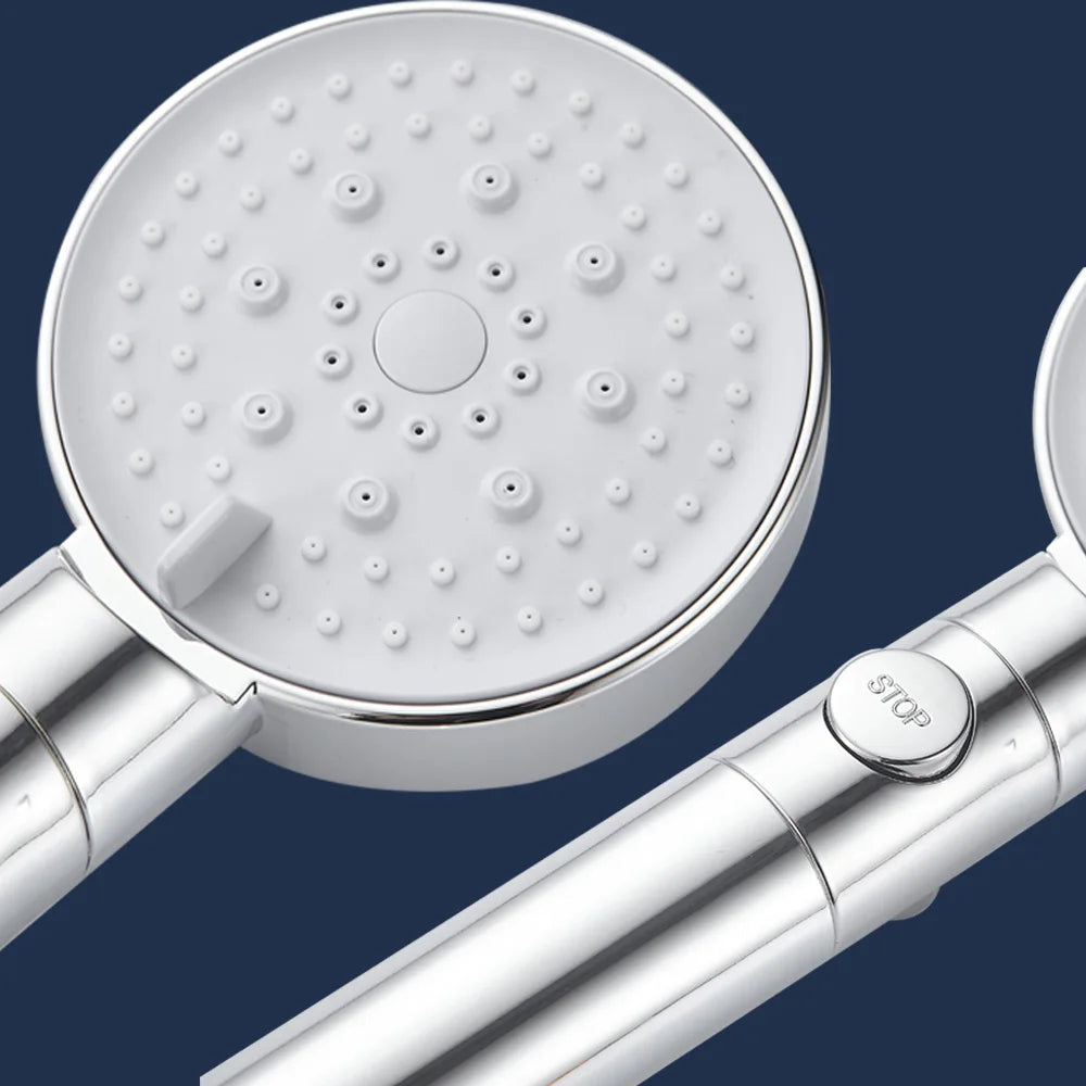 DecorBites™ 5-Function Shower Head with Stop Button, 10cm Panel, Silicone Gel Holes