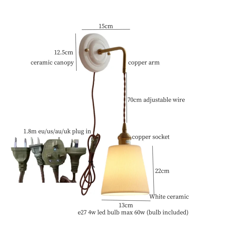 DecorBites™ Adjustable LED Wall Sconce Lamp Stripe Ceramic Copper Mirror Bedside