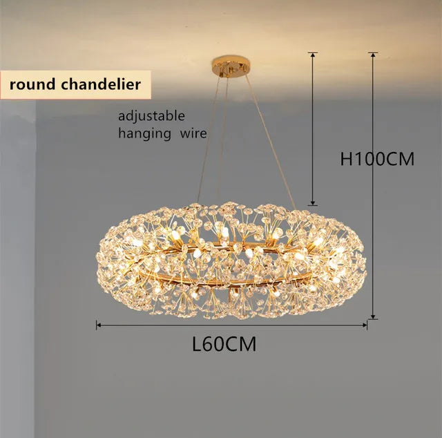 ثرية كريستال ذهبية من DecorBites™: مصباح LED فاخر معلق لغرفة المعيشة والطعام