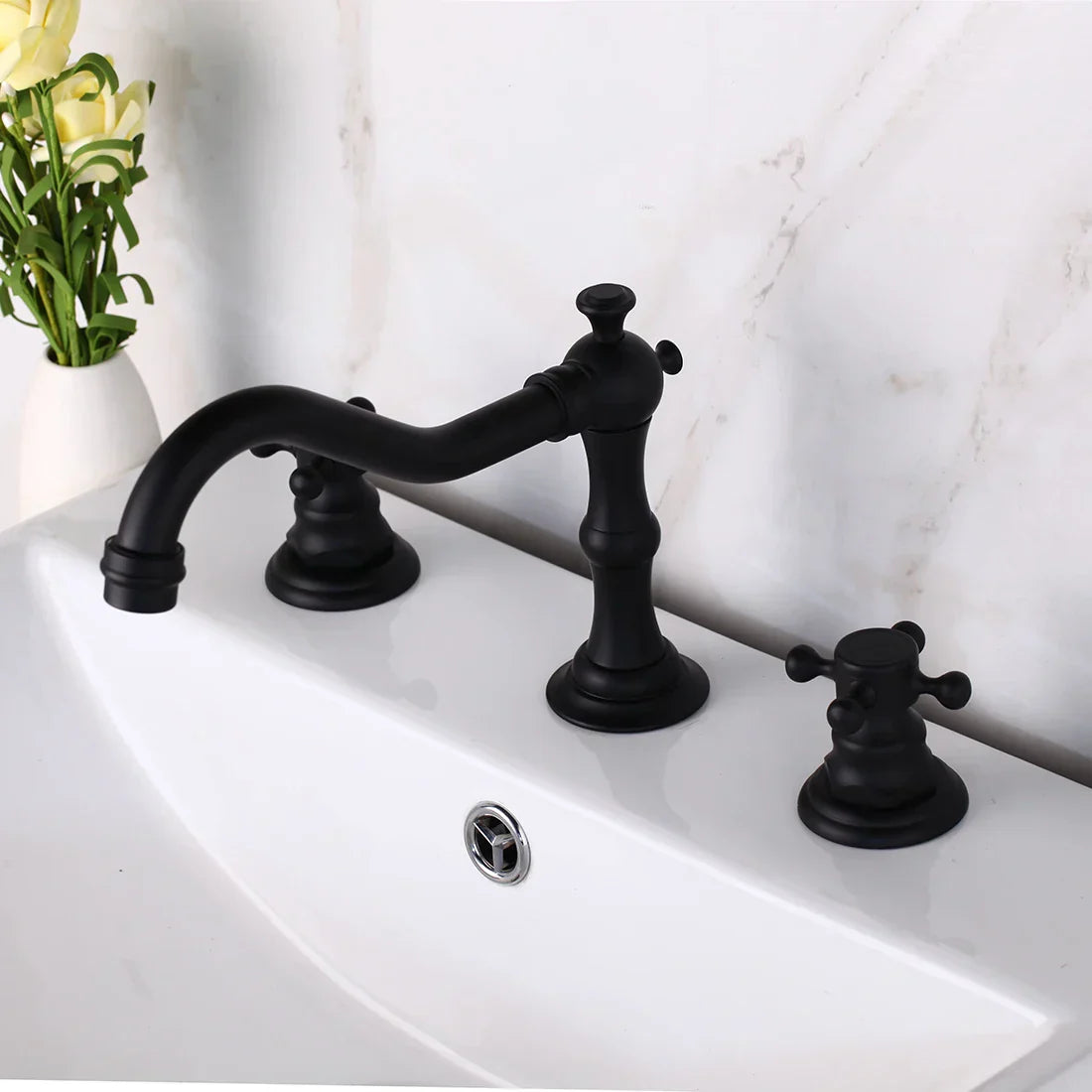 DecorBites™ Dual Handle Basin Faucet in Chrome Solid Brass with Antique Black Finish