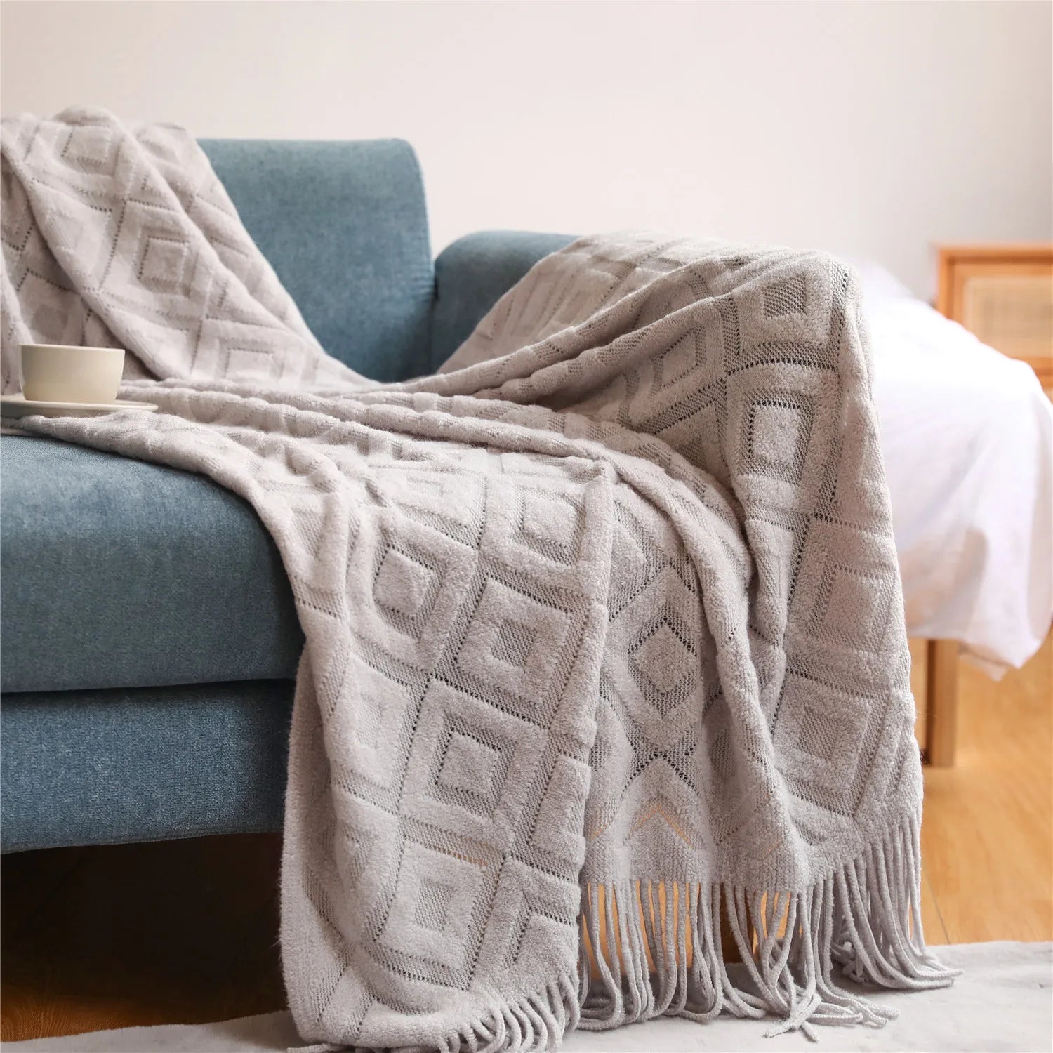بطانية أريكة منسوجة Nordic DecorBites™ - فوطة نهاية سرير ناعمة من مزيج الصوف لديكور غرف نوم الفنادق