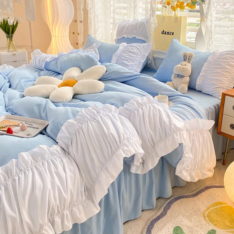 طقم مفروشات من القطن السادة بتطريز دانتيل DecorBites™ - مقاسات كوين/كينغ/مزدوج/فردي