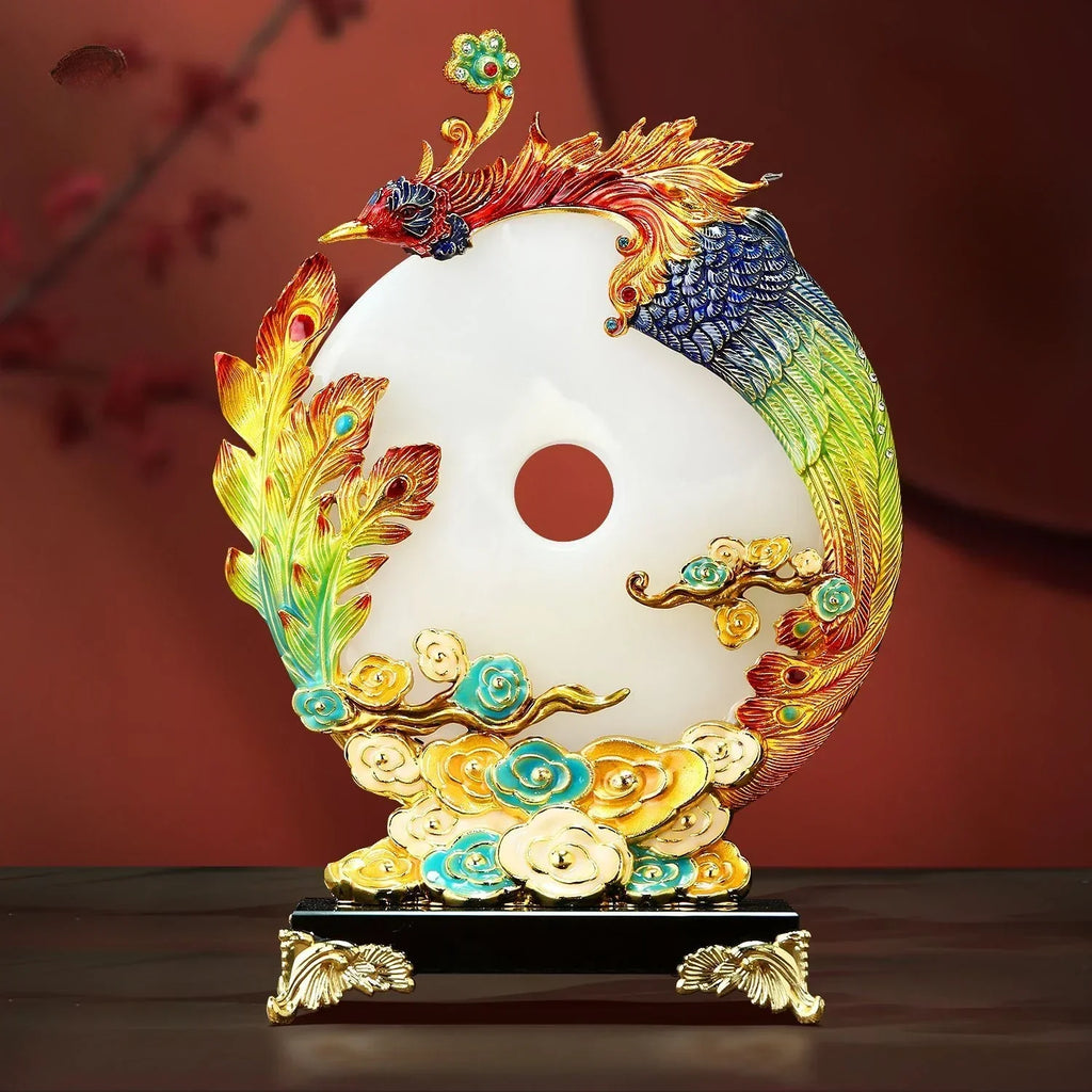 "DecorBites™ Jade Dragon Phoenix Ornament Enamel Living Room Decoration"