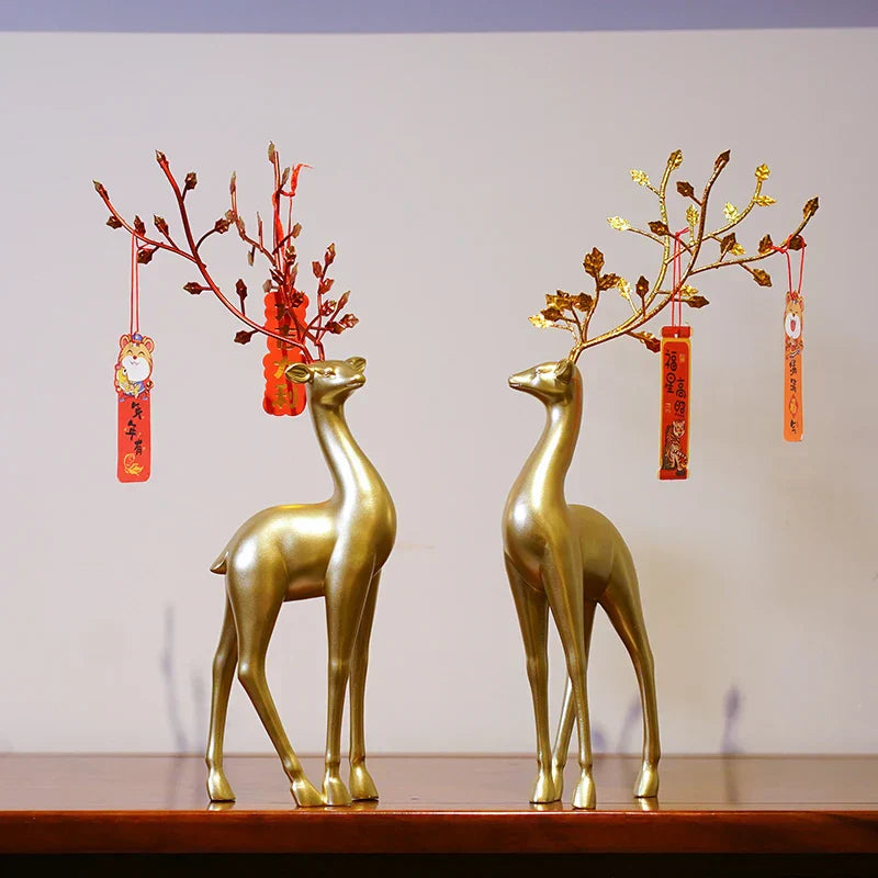 تماثيل الغزلان الذهبية من DecorBites™: منحوتات ديكور منزلي على الطراز الأوروبي وفنغ شوي
