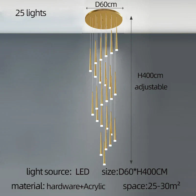 DecorBites™ Golden Tapered LED Chandelier for Modern Living Room, Kitchen, Hall - Indoor Lighting