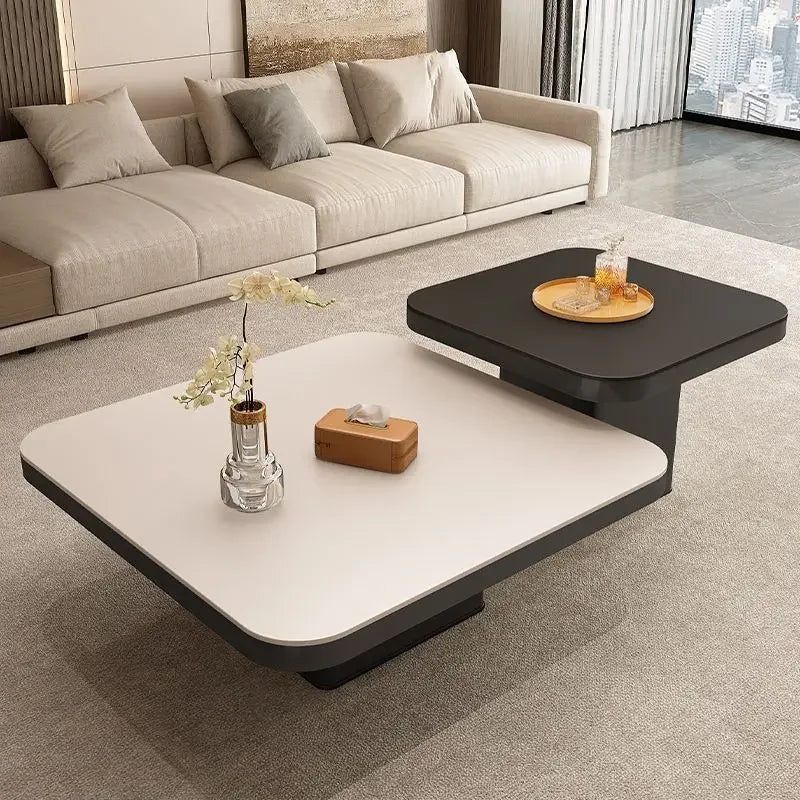 DecorBites™ Living Room Coffee Table Set Rock Square Modern Minimalist Black Combination.