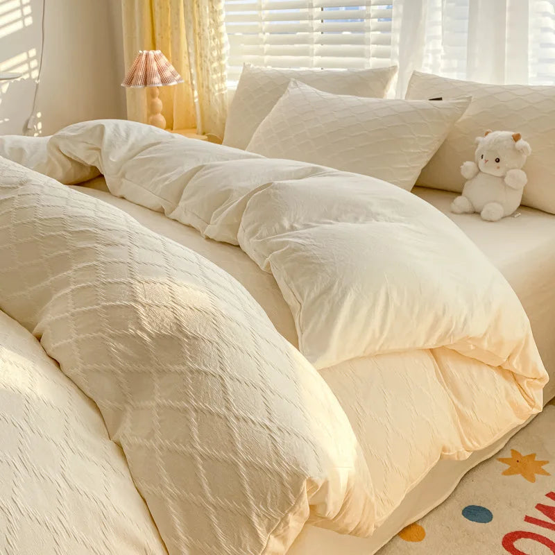 DecorBites™ Fresh Bubble Yarn Fabric Bedding Set - Soft, Breathable Duvet Cover with Sheet