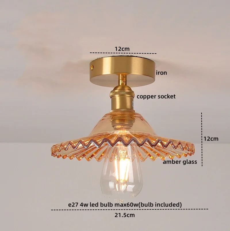 DecorBites™ مصباح سقف نحاسي زجاجي أخضر للشرفة والمطبخ LED حديث