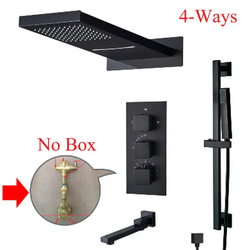 DecorBites™ Gold Thermostatic Rain Waterfall Shower Faucet Set - Wall Mounted Shower System