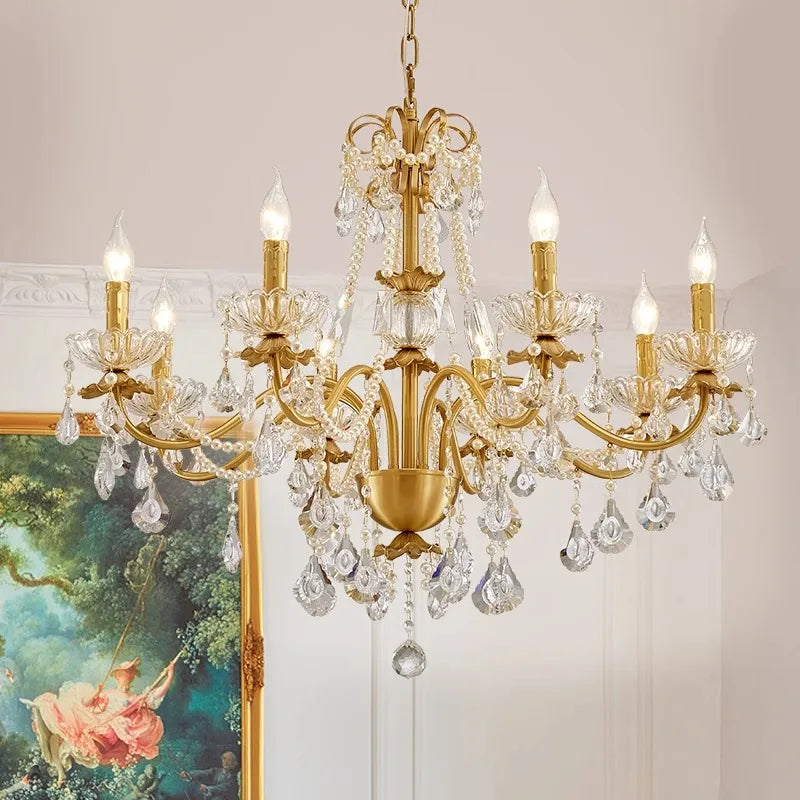 ثريا كريستال ذهبية نحاسية من DecorBites™ - أضواء شموع فاخرة لغرفة معيشة الفيلا