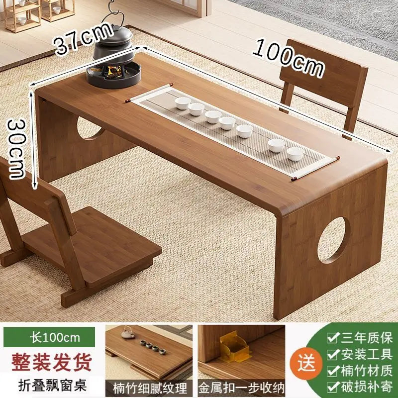 DecorBites™ Bamboo Folding Table: Japanese Style, Bedroom & Study Essential, Durable Design