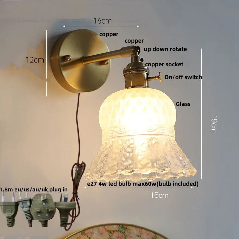DecorBites™ Brass E27 LED Wall Sconce Pull Chain Switch Stair Light Fixtures
