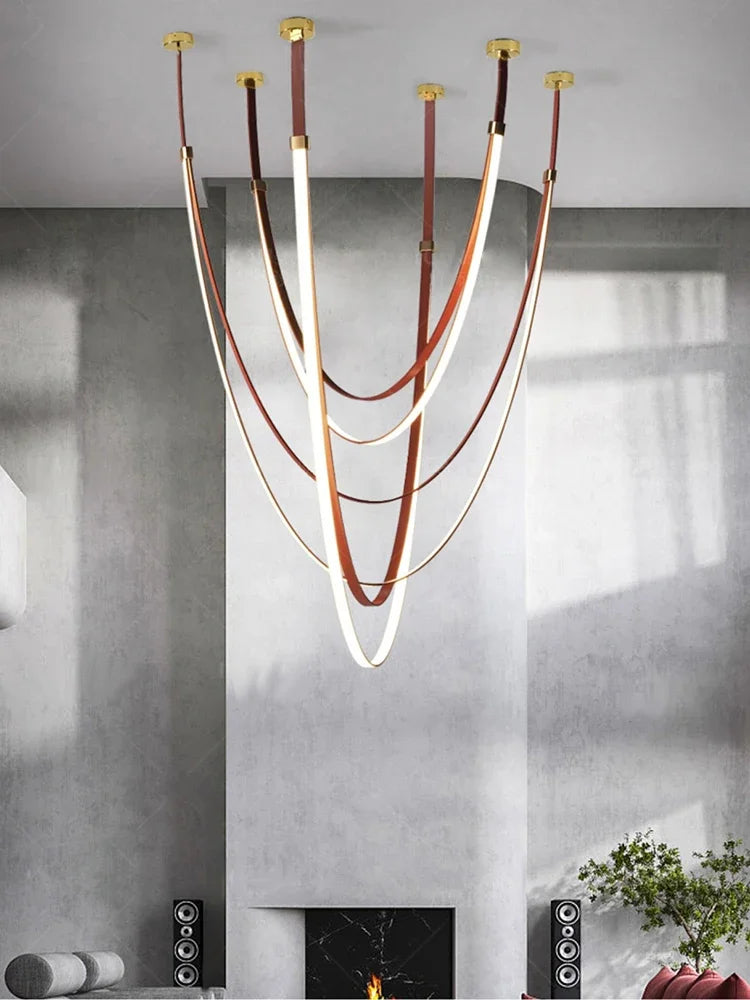 DecorBites™ Designer Leather Chandelier Belt Pendant Light for Modern Spaces