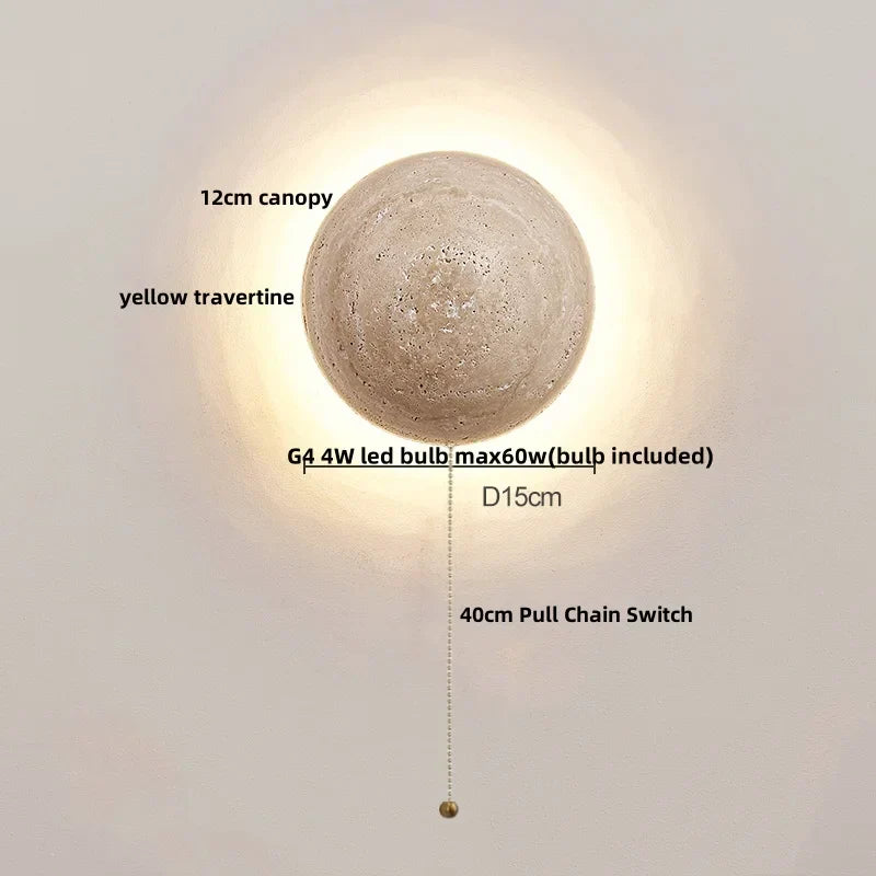 DecorBites™ LED Wall Light: Nordic Modern Design with White Glass & Yellow Travertine Wood