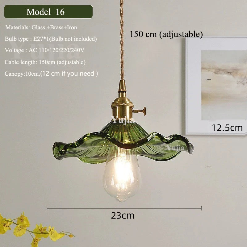 Multi-Style Nordic Pendant Lamp Green Glass Ceiling Lighting Kitchen Island Hand Brass Hanging Light fixtures for Dining Room