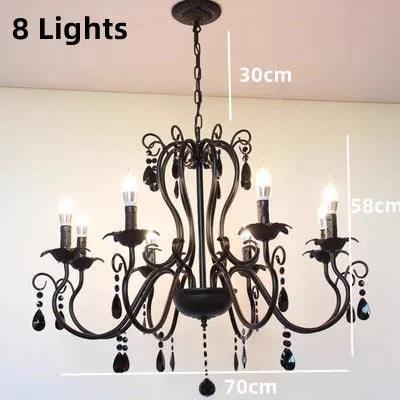 DecorBites™ Black White Metal Chandelier with Crystal Pendants for Elegant Home Lighting