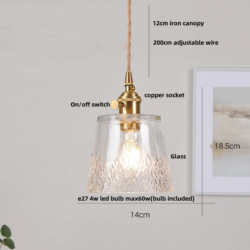 DecorBites™ Clear Leaf Glass LED Pendant Copper Switch Kitchen Dining Room Light