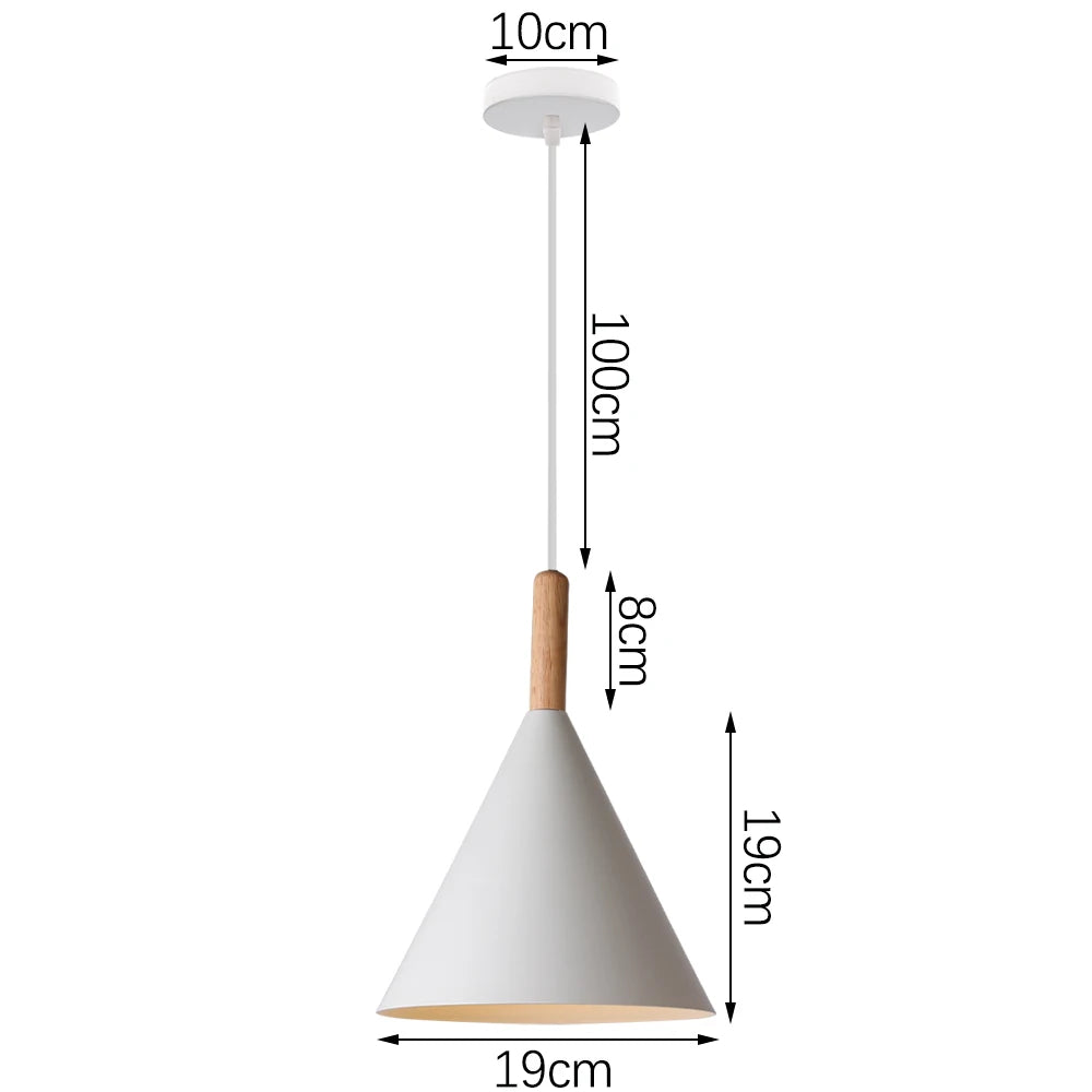 Nordic White Iron Pendant Light With Wood Accent