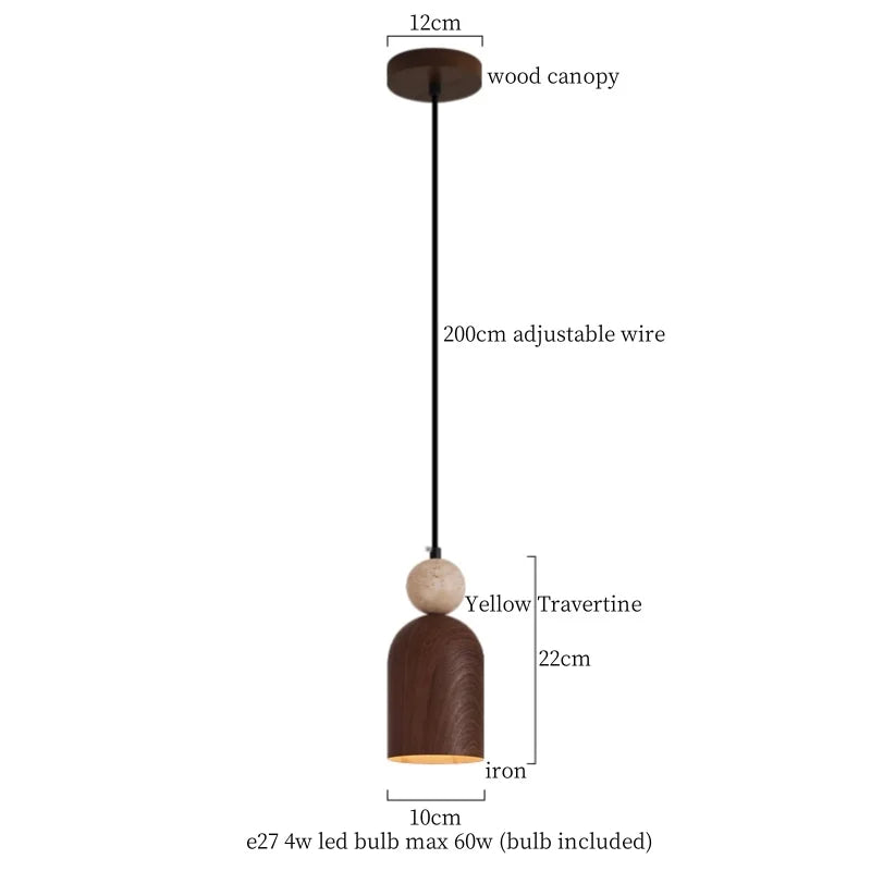 DecorBites™ Cuboid Stone LED Pendant Lights Wood Yellow Travertine Interior Lighting Hanging Lamp