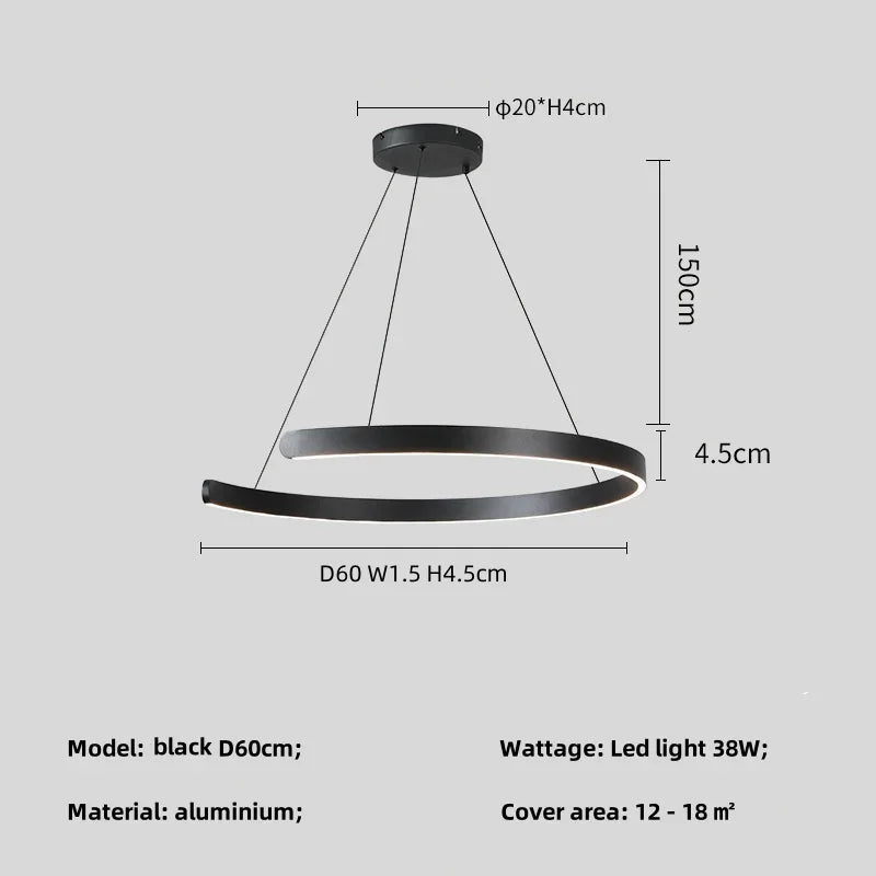 Modern Ring LED Pendant Light in Black or White