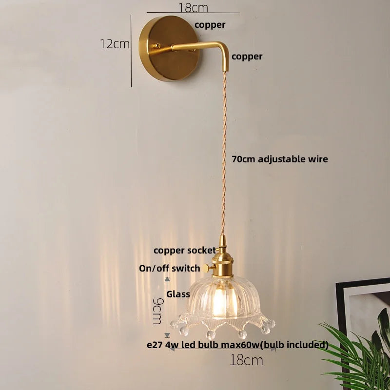 مصباح حائط DecorBites™ زجاجي شفاف LED مع مفتاح سحب لسلسلة الديكورات العصرية