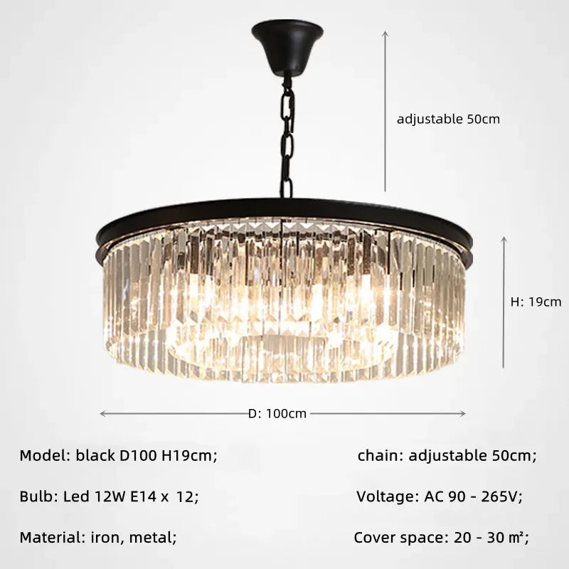 DecorBites™ مصابيح متدلية كريستالية ذهبية وسوداء معدنية، ثريات LED معلقة