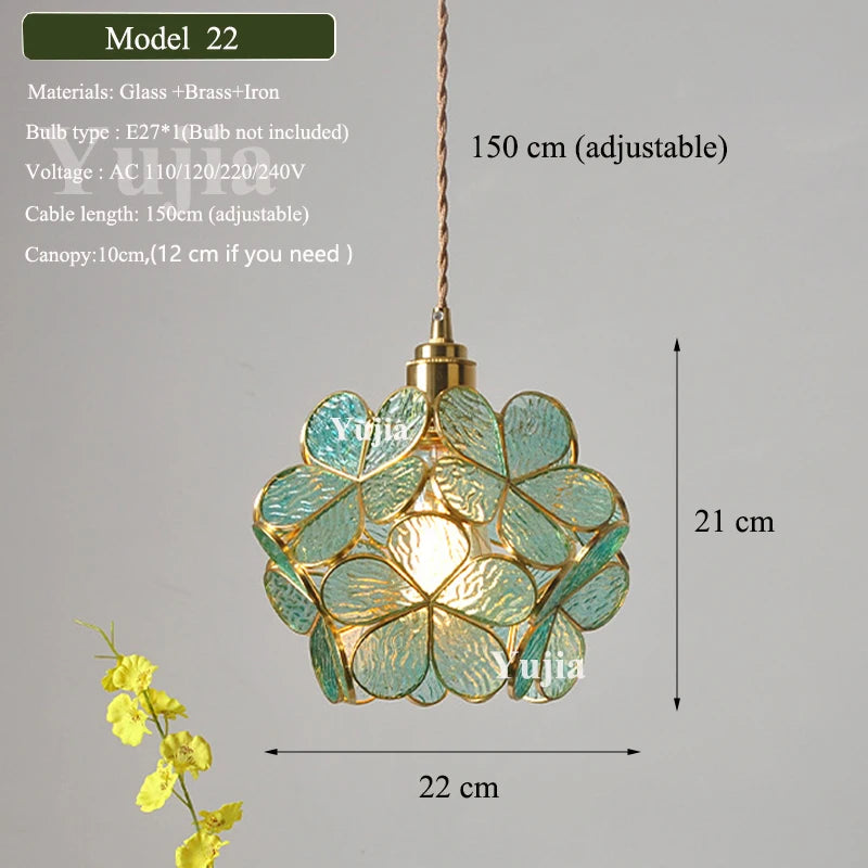 Vintage Green Glass Pendant Light With Brass Finish