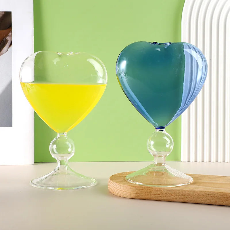 طقم أكواب زجاجية على شكل قلب من DecorBites™ للأزواج - أواني زجاجية للمشروبات كوكتيل، شاي، قهوة، بيرة